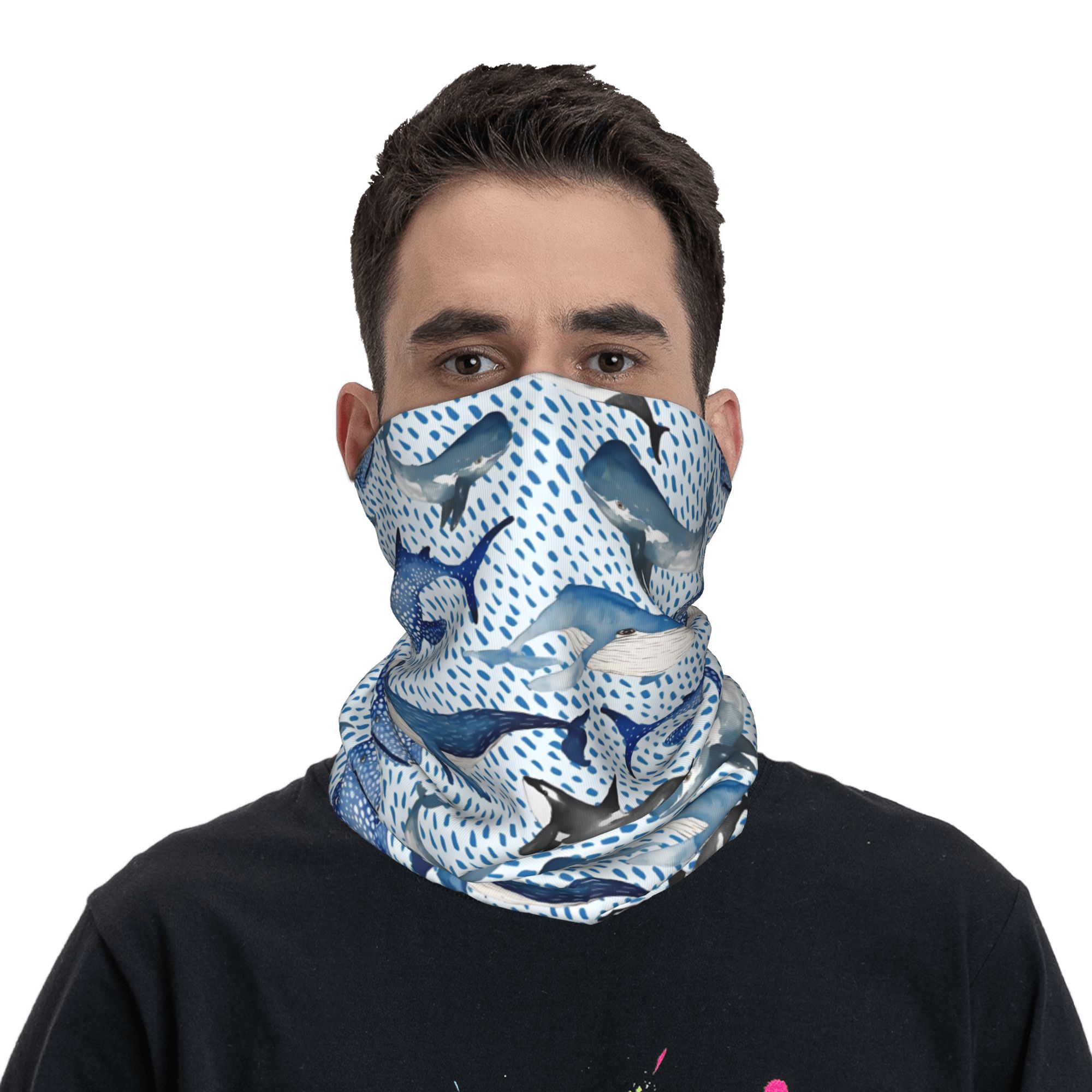 Custom Blue Watercolour Shark  - Neck Gaiter Fleece review and price