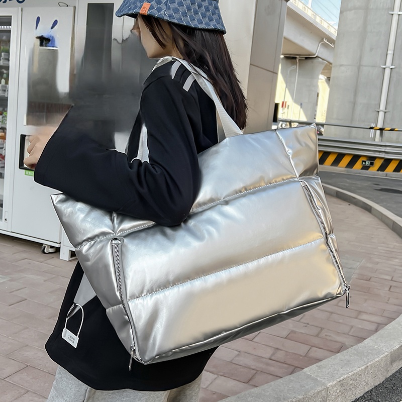 Women Y2k Silver Shoulder Bag  - Down Jacket Packable review and price